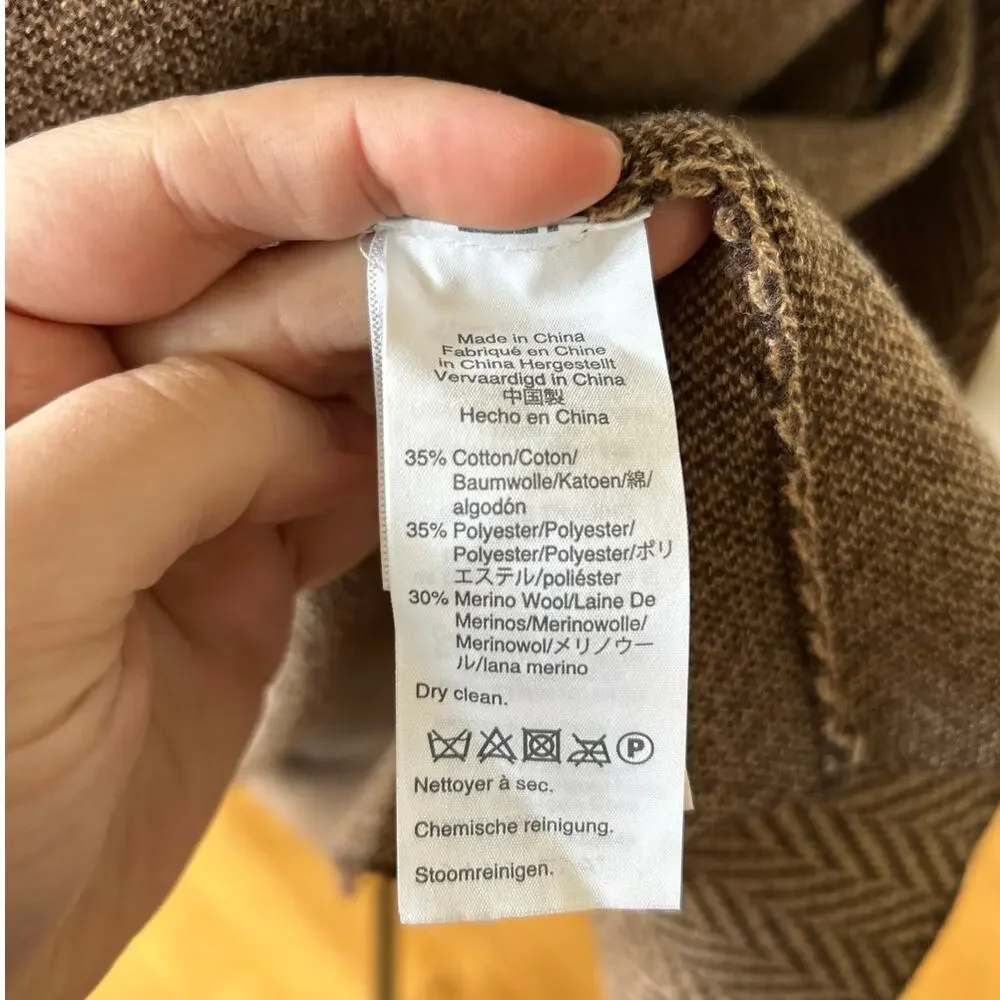 J.Crew Sophie Brown Herringbone Cotton Merino Wool Sweater Cardigan Blazer